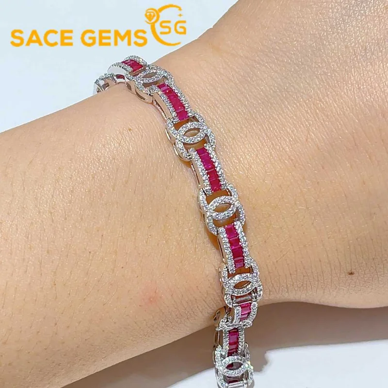 

SACE GEMS 2023 New Arrival 925 Sterling Silver 2.25MM Ruby Gemstone Bracelrts for Women Engagement Cocktail Party Fine Jewelry