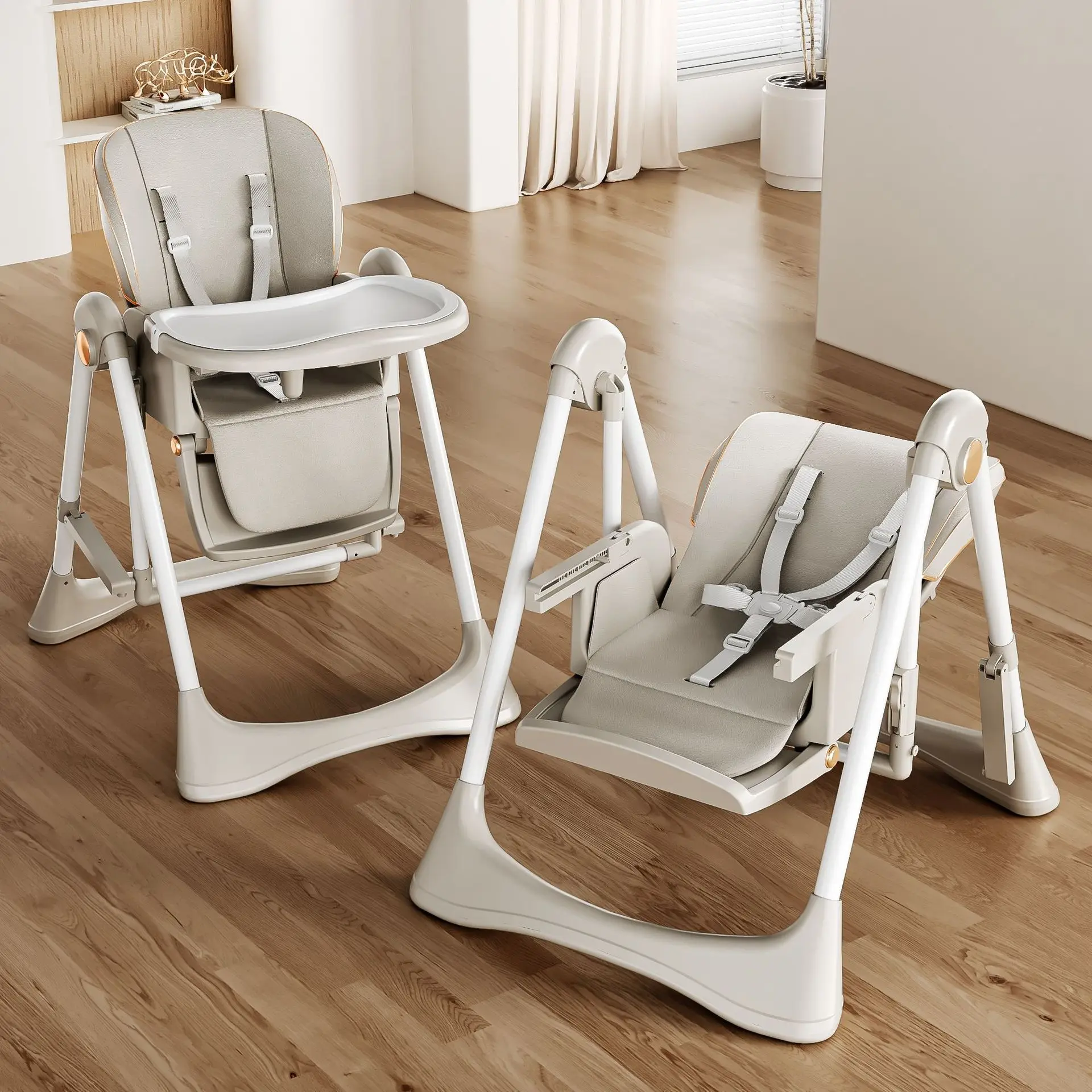 Swing Portable Baby High Chair Dining Rocking Chair Foldable Toddler Dining Table Cradle 2-in-1 Learning Rocking