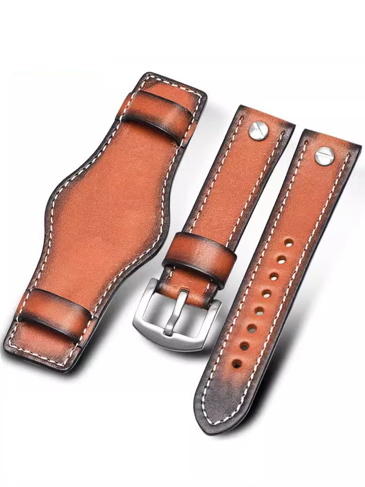 Vintage Leather Hand-Brushed Watch Strap - Waterproof Accessory