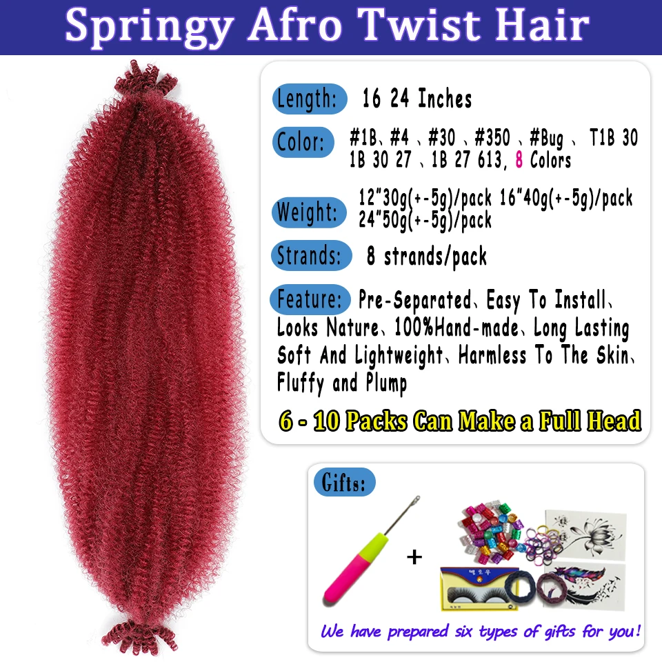 24 16 Inch Long Burgundy Marley Twist Braiding Hair Ginger Red Colors Pre Fluffed Spring Twist Hair Synthetic Cuban Twist Hair 2