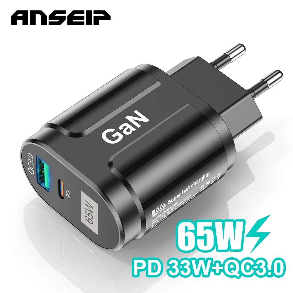 

ANSEIP USB Type c charge adapter 65W GaN PD Charger QC3.0 For iPhone 11 12 13 Pro max Macbook Pro iPad Xiaomi Hauwei P20 P30 P40