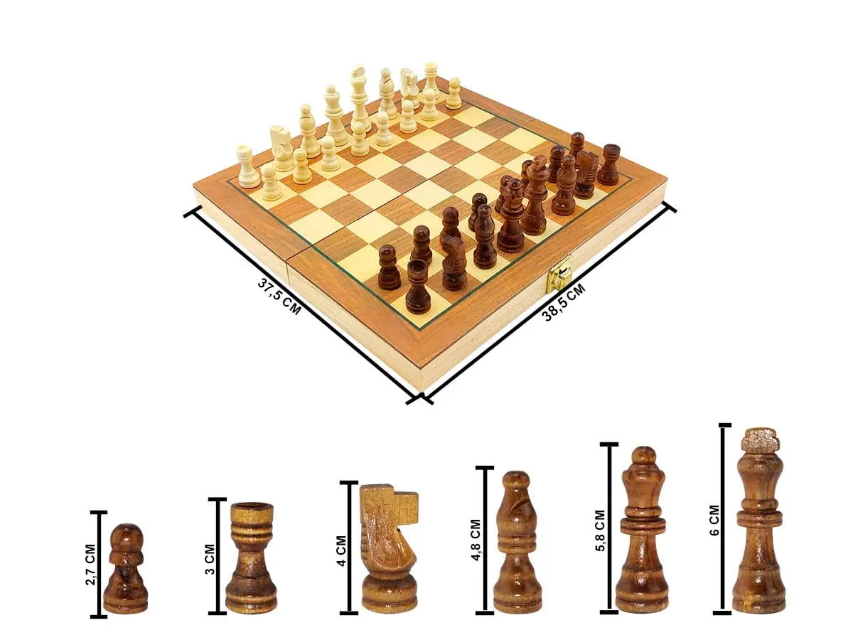 Jogo Xadrez E Dama Peças E Tabuleiro Madeira dobrável 38,8 x 19,3