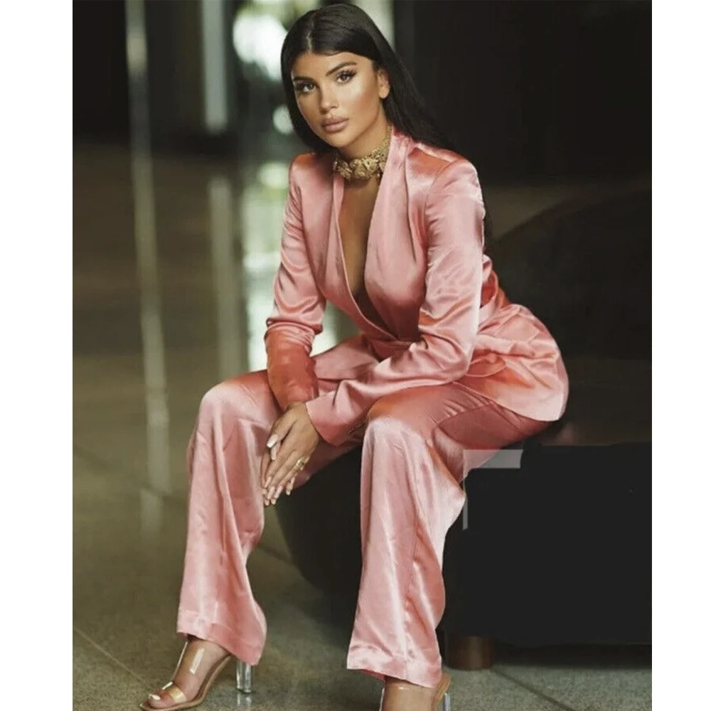 New in Matching Groups of Pant Sets Women's wrought cloth Two-piece Solid Color Single-breasted Business Casual Elegant  Suit