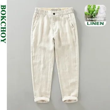 2025 Estate Nuovo Traspirante Puro Lino Pantaloni Casual per Gli Uomini Abbigliamento Sottile Streetwear Uomini Pantaloni Alla Caviglia EC1333 1