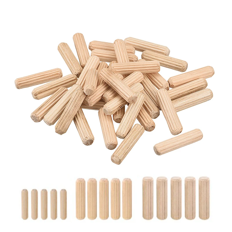 36/50/100pcs Wooden Dowel Cabinet Drawer Pins Round Fluted Beveled Ends Wood Craft Dowel Pins Rod Furniture Fitting Dowel Pin