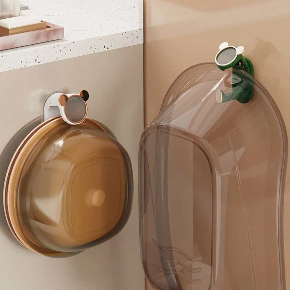 Cartoon Bear Washbasin Wall Mount Hook Punch Free Self-Adhesive Saving Space Basin Holder Waterproof For Washroom