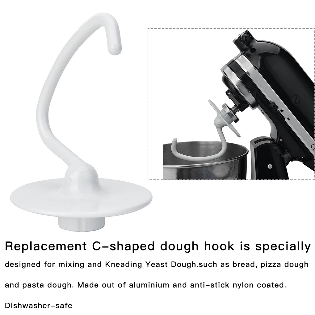 K45DH C-shaped Bread Dough Hook Replacement for Kitchen-Aid K45 K45SS KSM90 4.5 QT Stand Mixer