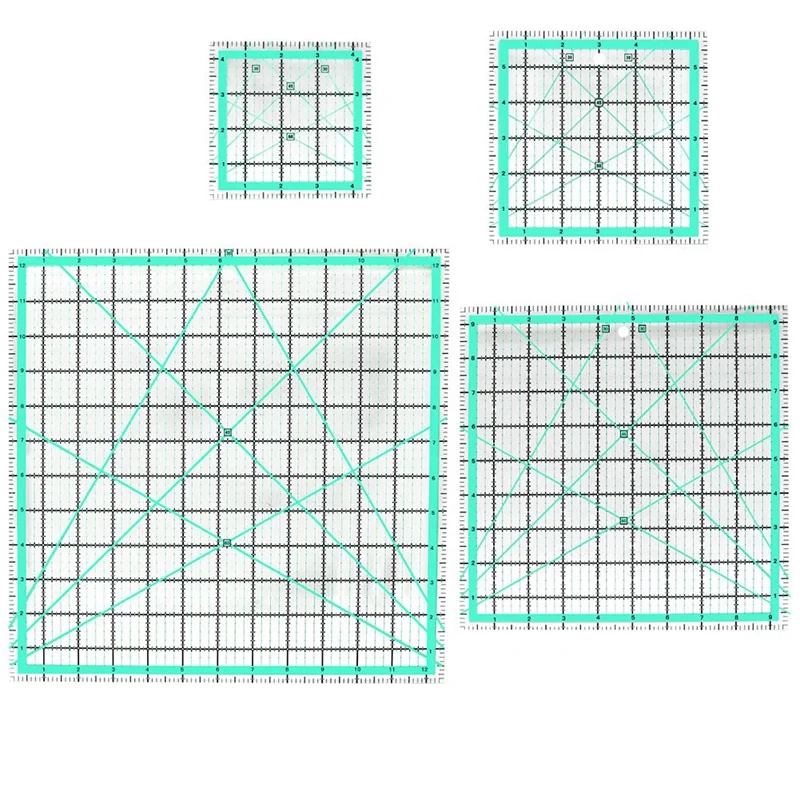 4PCS Square Quilting Ruler (12.5/9.5/6/4.5Inch) Sewing Acrylic Ruler Anti-Slip DIY Quilting Tools Durable Easy Install