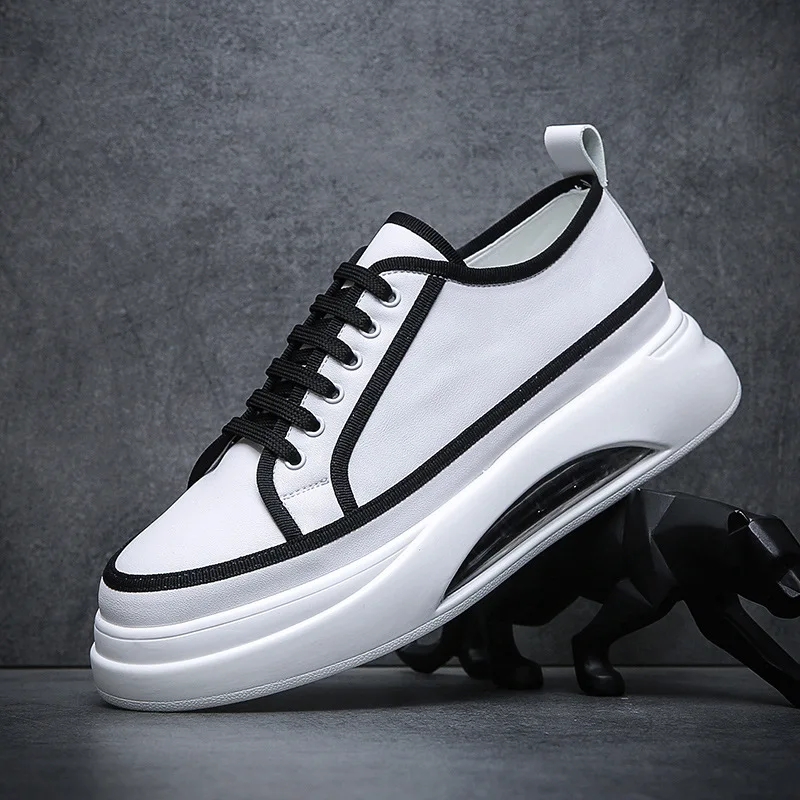 

Korean designer men casual original leather shoes air cushion white sneakers breathable flats platform shoe street footwear mans