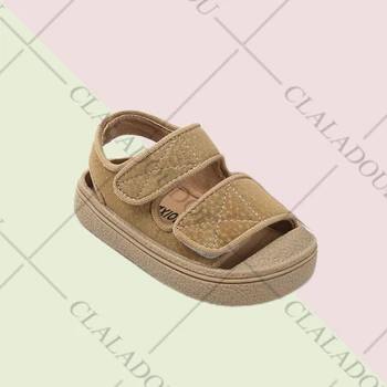 브랜드 여아용 여름 소프트 클로즈드 토 샌들, 12-16cm, 0-3 세용 솔리드 아웃도어 캐주얼 샌들, 유아용, 베이비 비치 샌들