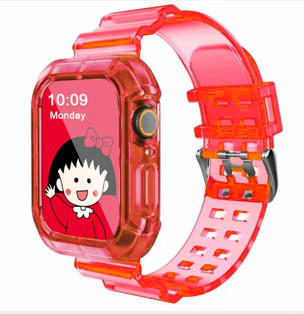 silicone Strap for Apple Watch Band 45MM 41 42 mm 40 44 38mm Transparent Correa Sport loop wrist for Iwatch Series 7 6 se 5 4 3 red