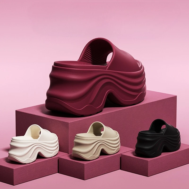 Solid Color EVA Platform Slippers Women Thick Non Slip Beach Slides Sandals Lady Summer Soft Sole Wedge Heel Slipper_vogvips.com