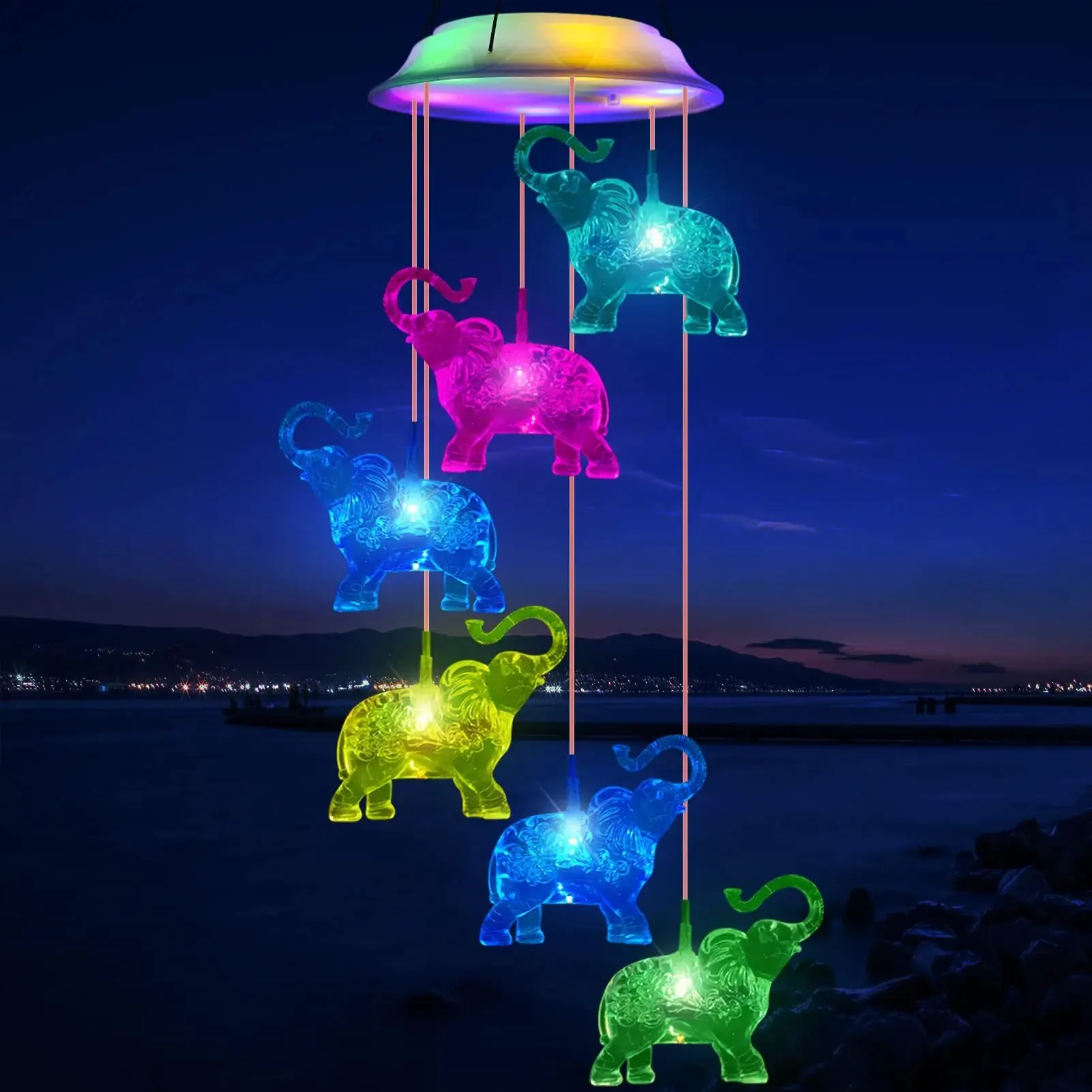 Outdoor Solar Waterproof LED Elephant Wind Chimes Home Gifts Decorating Gardens Outdoor Courtyards Lawns