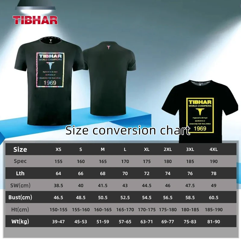 Tibhar 1969 Men Women Ping Pong Short Sleeve T-shirt Sportswear Top Table Tennis Shirts