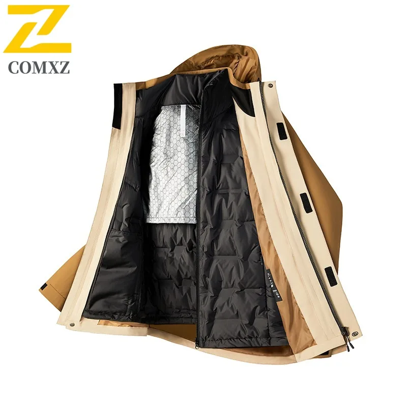 COMXZ Thickened Men Jacket Outdoor Mountaineering Wind Resistant Warm Parka Leisure Hooded Camp Cold Proof Light Winter Jackets