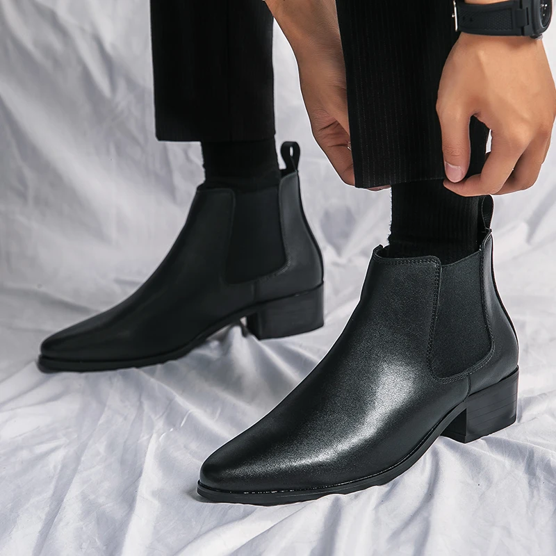 Genuine Leather Designer Luxury Brand Dress Office Shoes for Men Fashion Chelsea Casual Boots Retro Couple Ankle Boot Footwear
