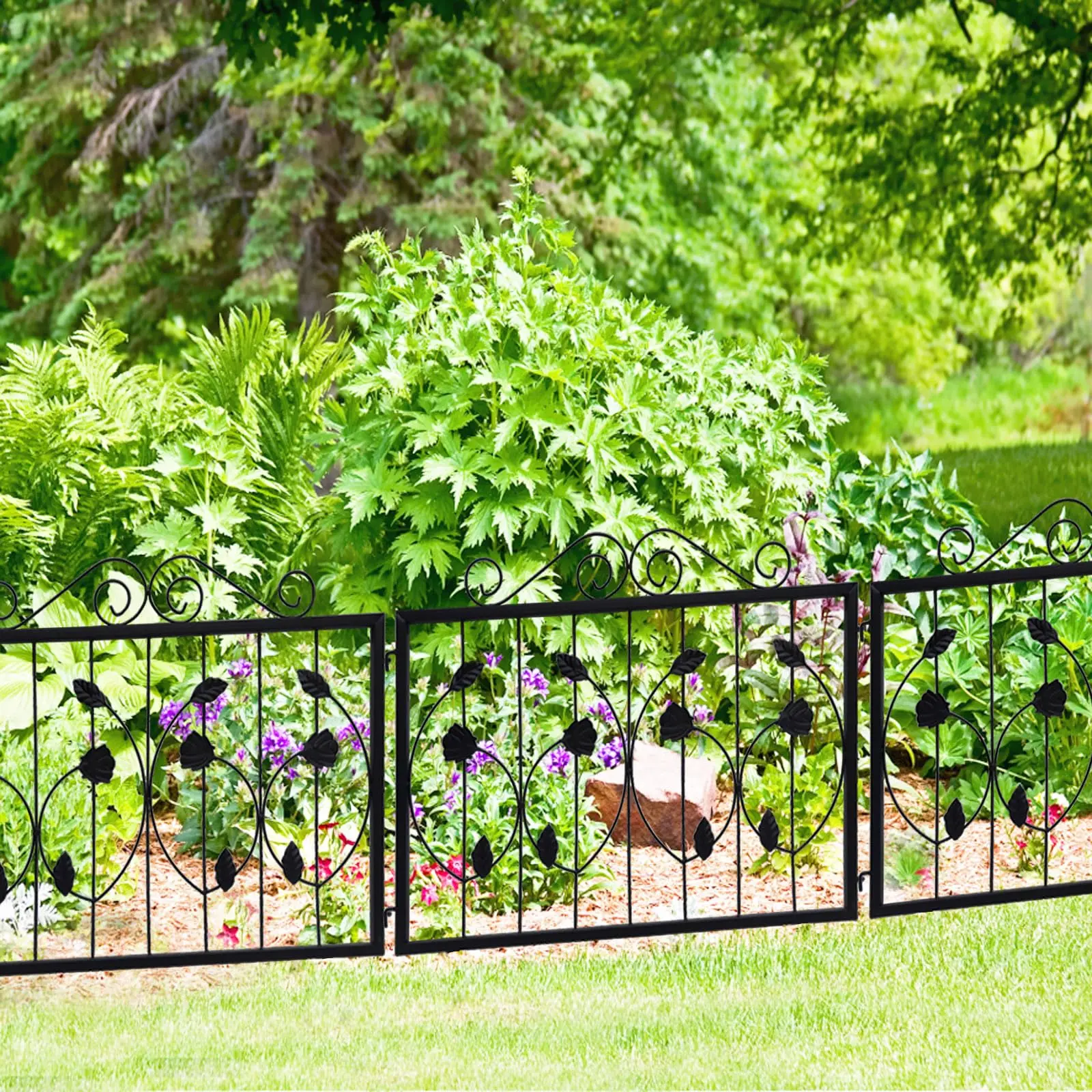 4 Pack Decorative Garden Fence, 23.6" Rustproof Metal Wire Panels, Garden Edging Border with Ground Stakes, Animal Barrier Fence