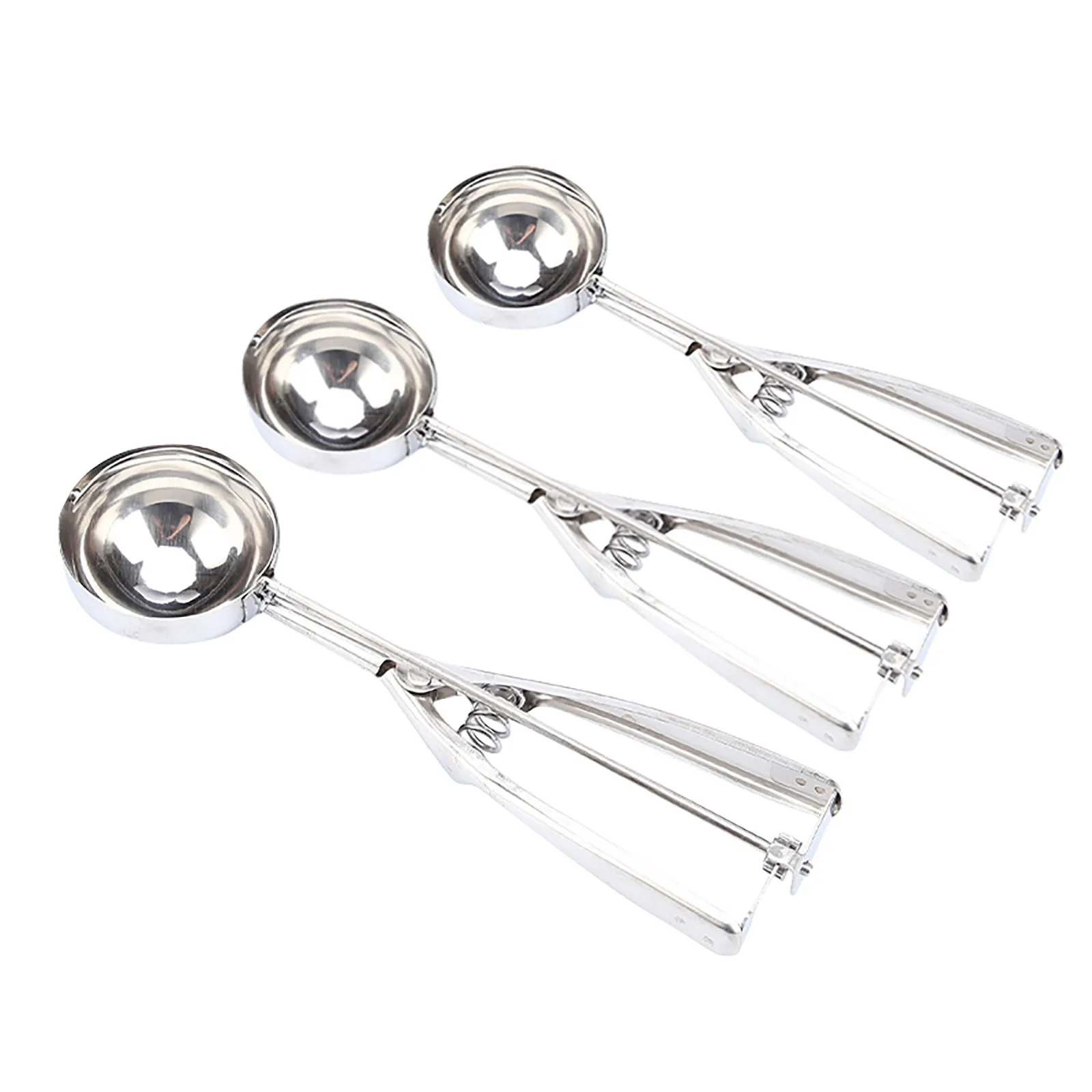 Ice Cream Scoop Stainless Steel Ice Cream Scoop Tool Cookie Spoon 3 Size Watermelon Ball Handle Mash Potato Tools Home Kitchen Accessories 3PCS