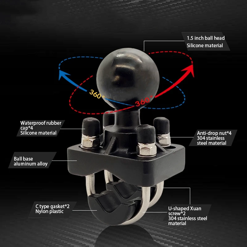Achetez la base de montage guidon double boulon U 1.5 pouces pour GoPro Garmin, emballage d'origine.