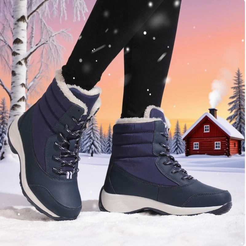 2025 Winter Snow Boots for Women Warm Fur Lined Waterproof Non Slip Mid Calf Boots Fashion Outdoor Skiing Walking Shoe for Women