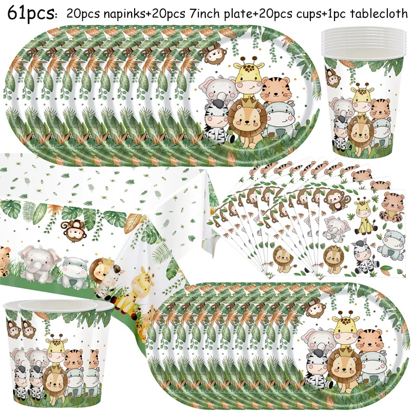 thumbnail image 1 of Jungle Animals Birthday Party Decorations Wild One Woodland Safari Paper Plates Cups Napinks Balloons Baby Shower Kids Supplies, 1 of 5