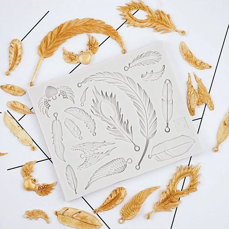 

European Vintage Feather Liquid Silicone Mold Cake Chocolate Dessert Pastry Decoration Embellished Kitchen Baking Accessories