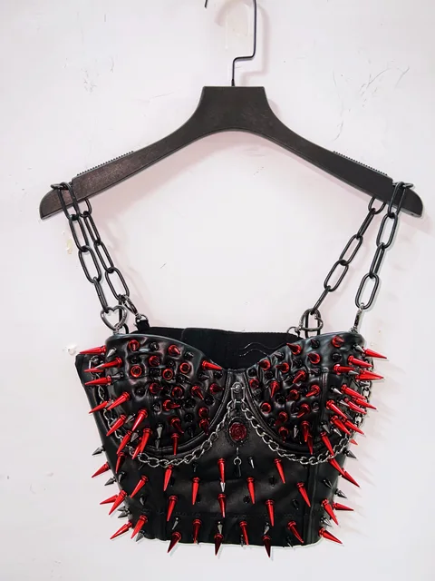 Red Spike Cropped Bustier Top 6