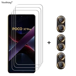 Premium Full Glue Tempered Glass Screen Protector with HD Camera Lens Film for Poco X7 Pro (3 Glass and 3 Lens)