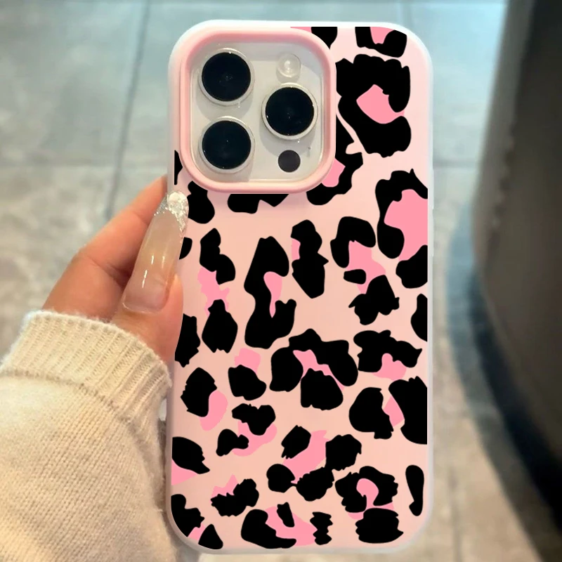 Candy Color Pink Leopard Print Phone Case with 2-in-1 Cover Design