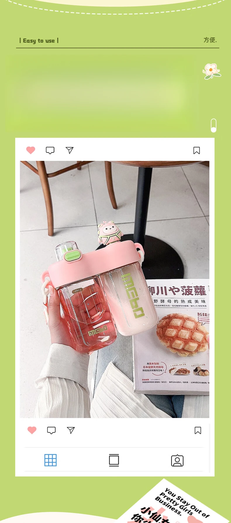 840Ml Plastic Cup For Kids Cute Cartoon Doll Sippy Cup