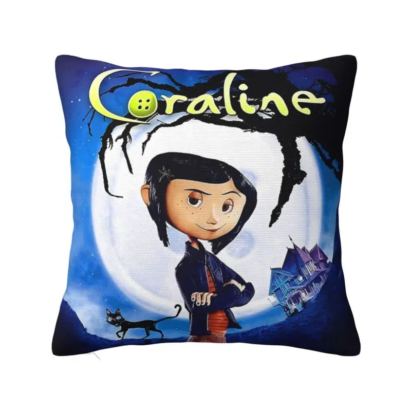 

Luxury Halloween Coraline Horror Movie Cushion Covers Polyester Pillow Case for Car Square Pillowcase Living Room Decoration