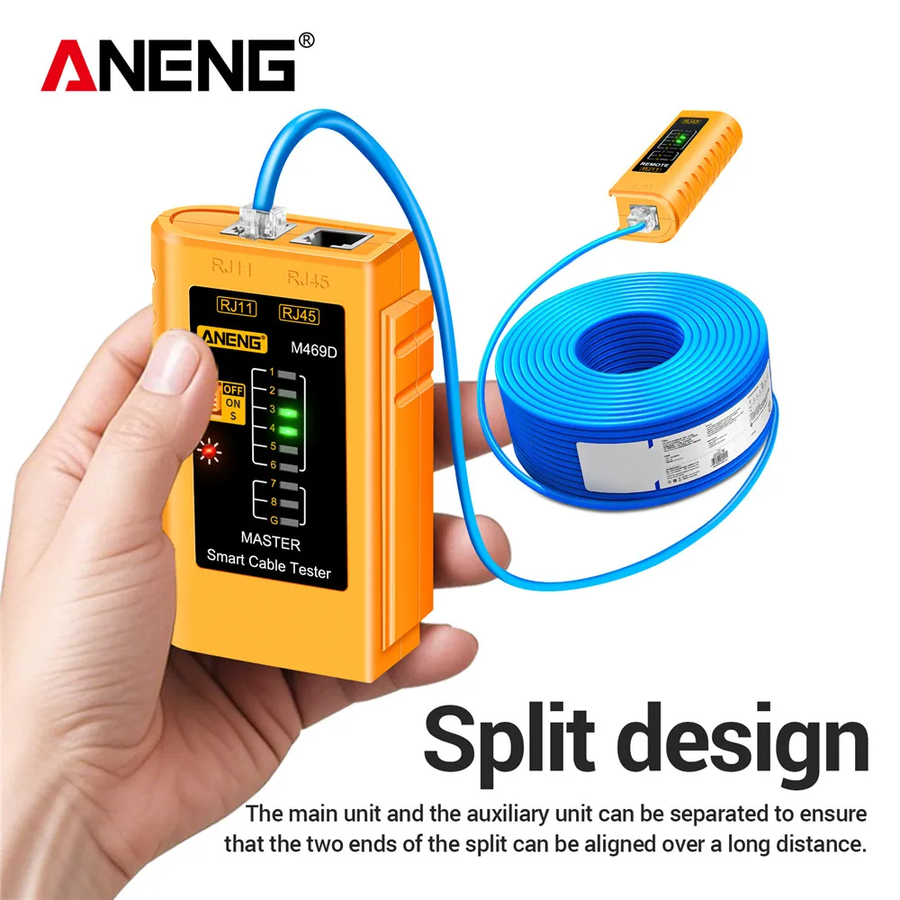 Network Cable Tester ANENG M469D Network Analyzer Tester Cable lan RJ45 RJ11 RJ12 CAT5 UTP LAN Cable Tester Networking Tool Network Repair Test Tools