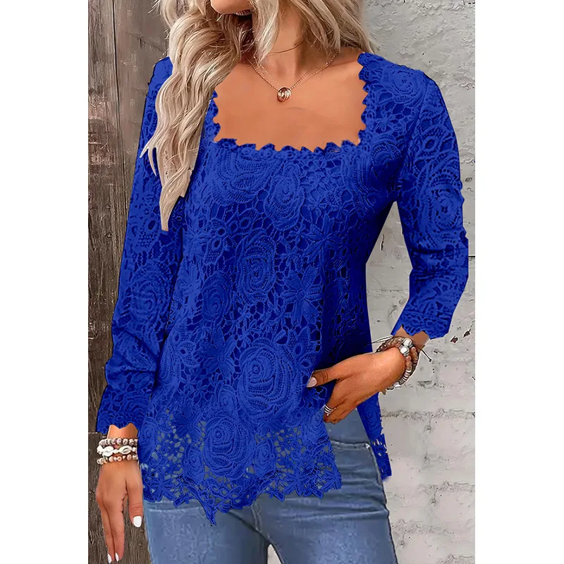 Women Lace Long Sleeve Loose Tshirts Summer Tops