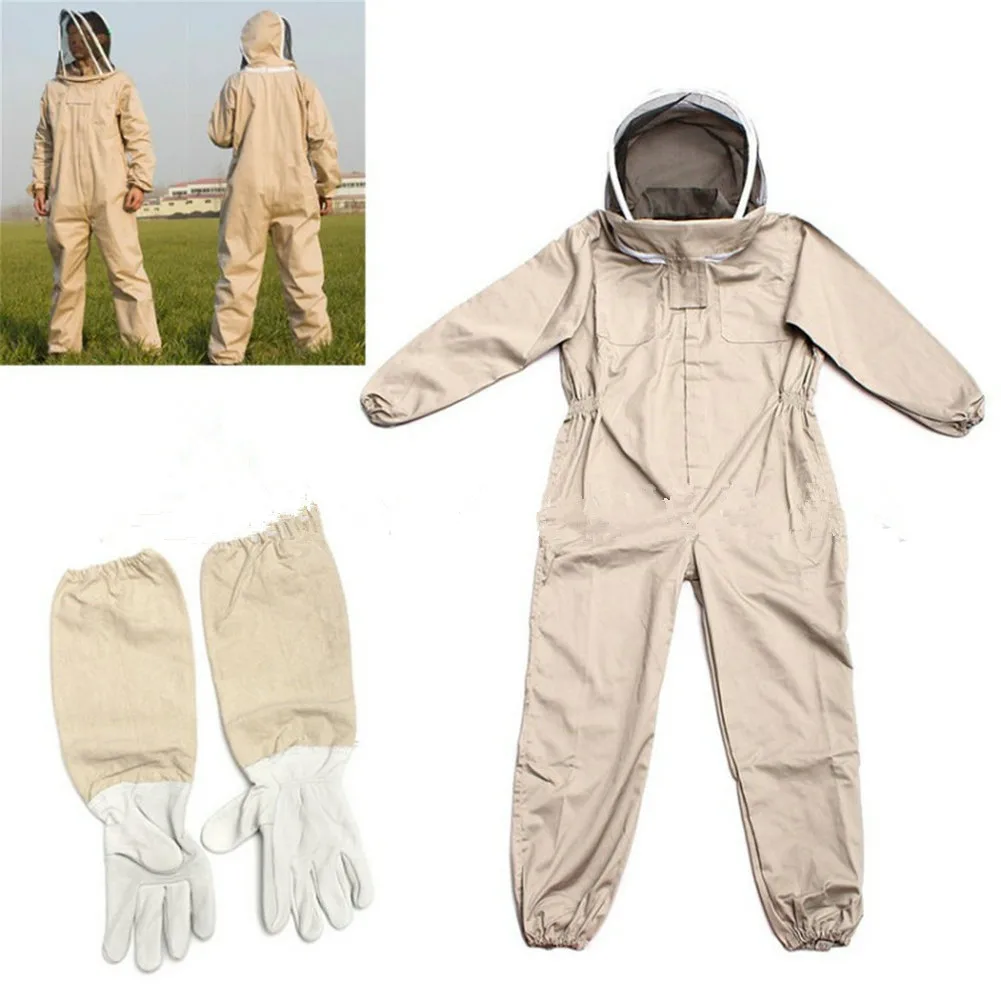 Beekeeping Equipment Thickened Apricot Colored Space Suit One Piece Split Bee Suit White Space and Sheepskin Glove Set
