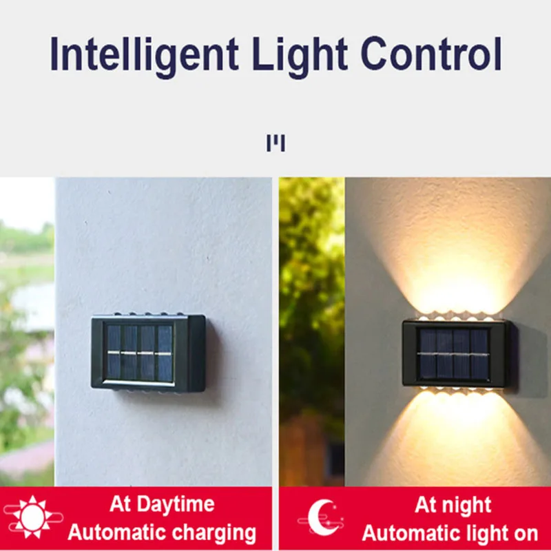Christmas10/8/6/4LED Solar Wall Lamp Outdoor Waterproof Up and Down Luminous Lighting for Garden Fence Decoration Sunlight Light 2