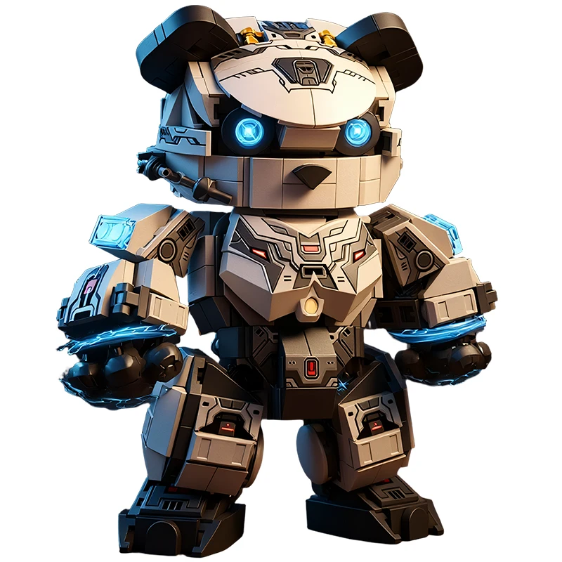 2 in 1Panda Mecha Warrior Transforming Robot Building Blocks Super Hero Animal B