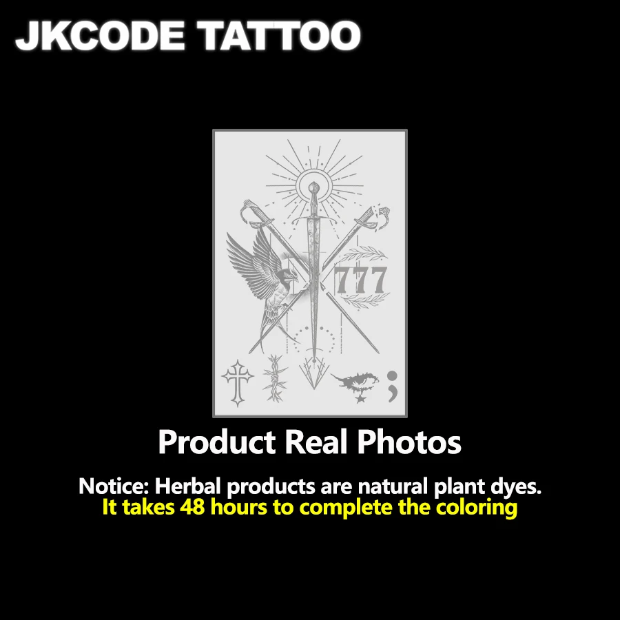 防水デザインの半永久タトゥー、ラッキーナンバー777 - 剣、ツバメ