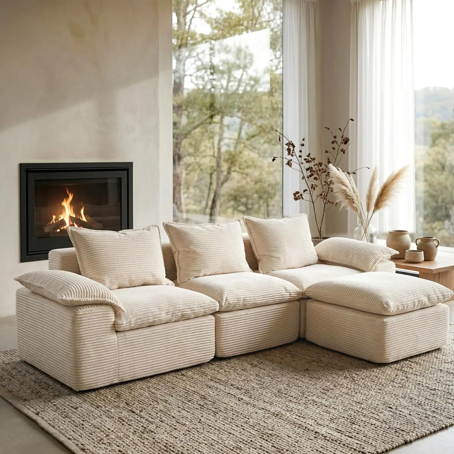 108" Cloud Sectional Couch, Convertible Modular Sofa with Deep Seat, L-Shaped Boneless Couches for Living Room,, Custom