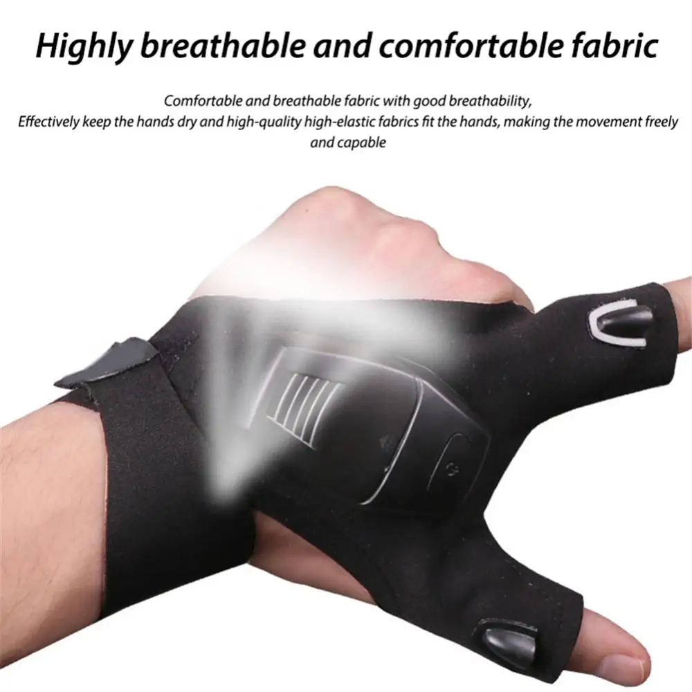 Fishing Gloves Breathable Cotton Led Flashlight For Fishing Camping Hiking Fingerless Gloves Mittens Durable Glove Lamp