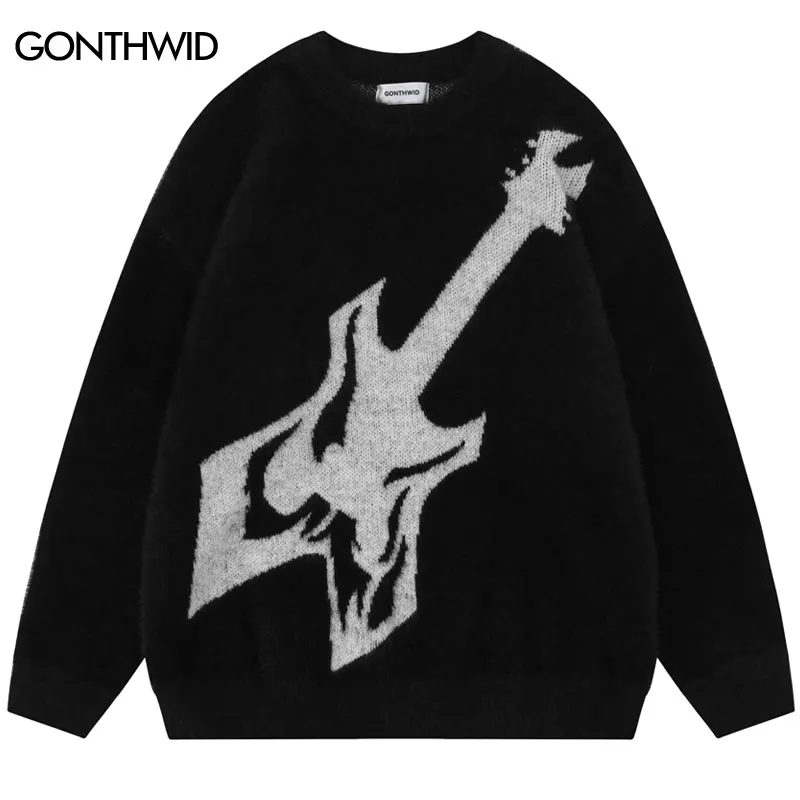 

Men Sweater Streetwear Harajuku Knitted Bass Fluffy Fuzzy Jumper Hip Hop Casual Loose Pullover 2023 Fashion Sweaters Pink Black