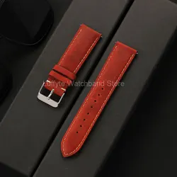 Vintage Brown Genuine Leather Quick Release Watch Strap - Unisex Replacement Band - 22mm (Red)
