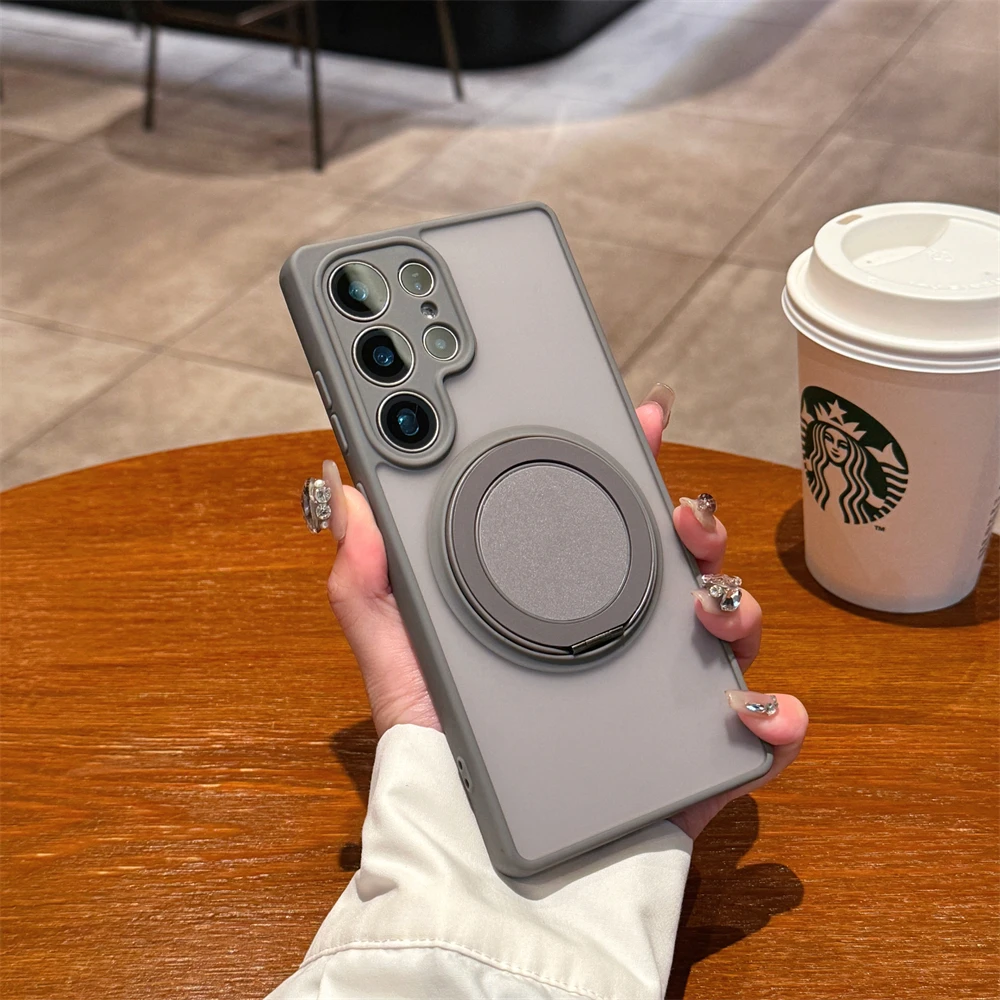 Matte Magnetic Shockproof Phone Case with 360° Rotating Ring