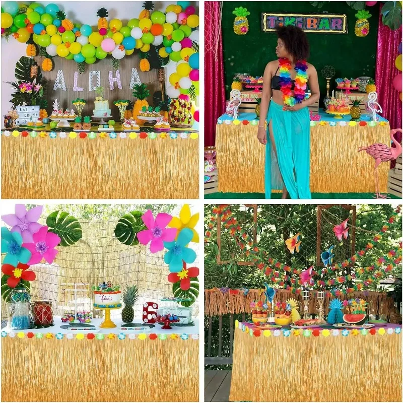 Luau Grass Table Skirt Hawaiian Themed Party Decor Summer Beach Birthday Celebration Supplies Island Style Festive Accessory