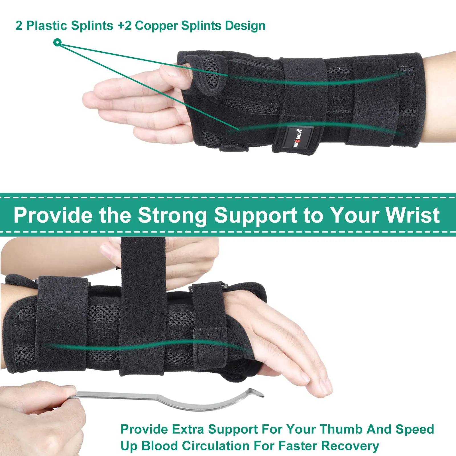 NEENCA Wrist Brace Support with Splints Palm Wrist Orthopedic Brace for Carpal Tunnel Relieve and Treat Pain or Injuries