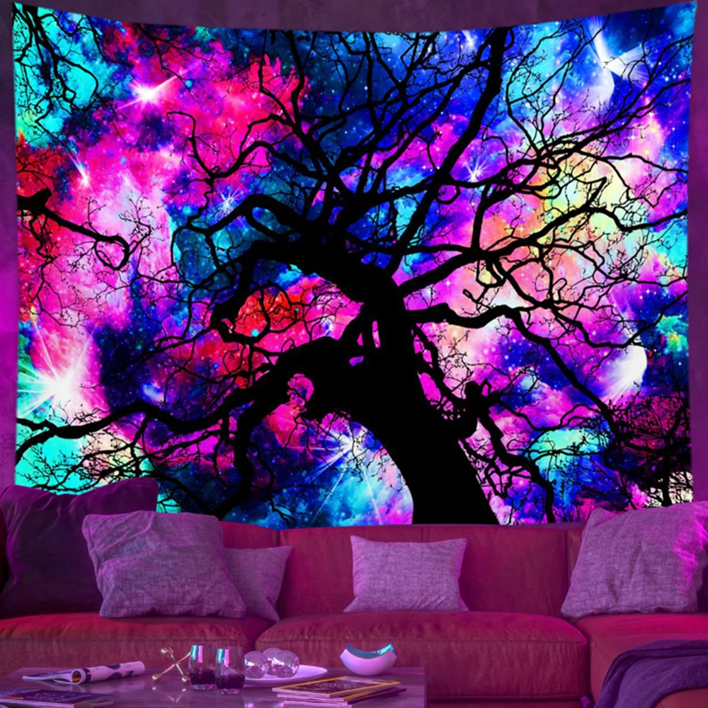 Mistério universo céu estrelado espaço uv reativo fluorescente tapeçaria tapeçaria pendurado trippy planeta preto luz tapeçarias para o quarto