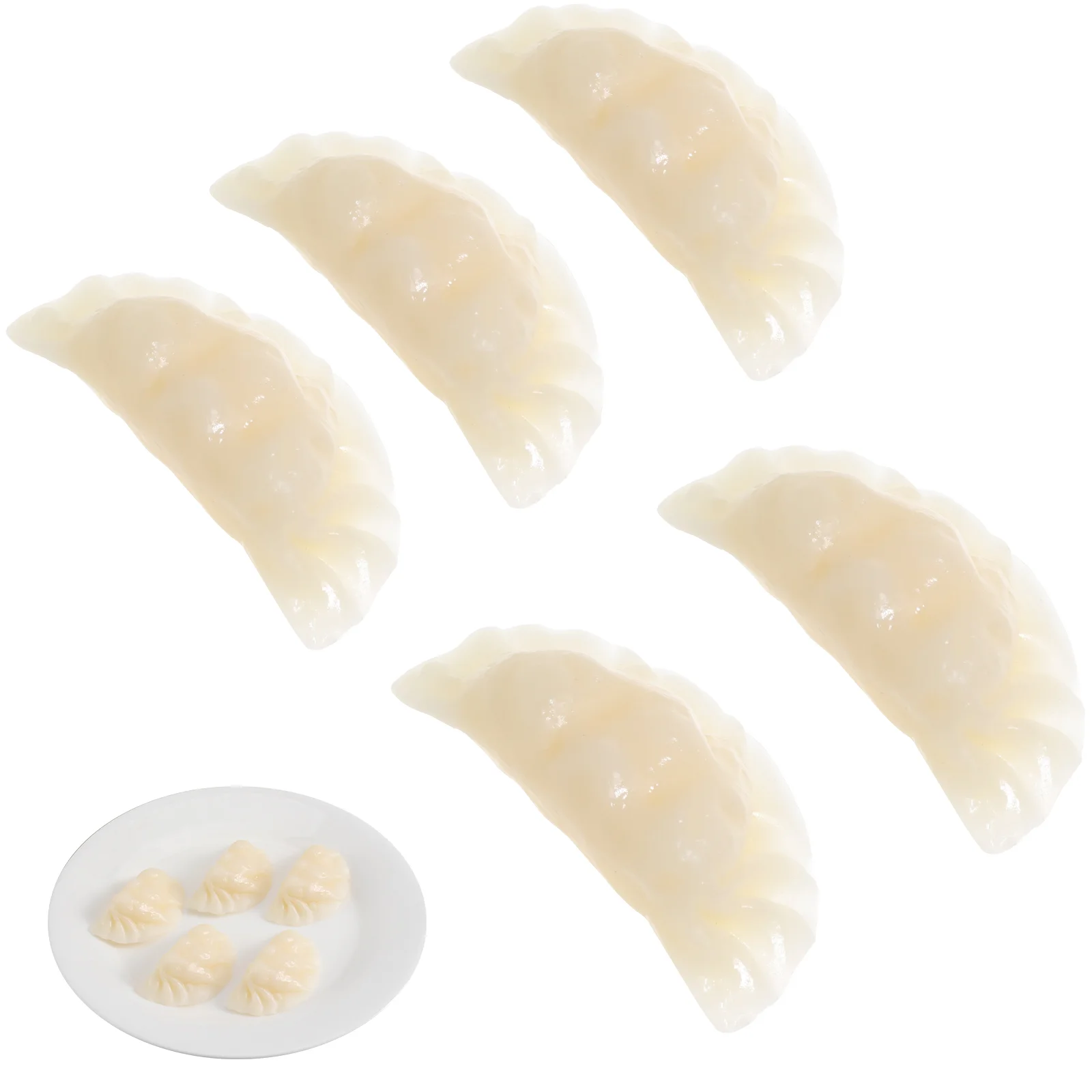 5 Pcs Models 6cm Imitation Dumplings Plastic Puzzle Stress Ball Decorative Kitchen Simulation Food White Fake Child