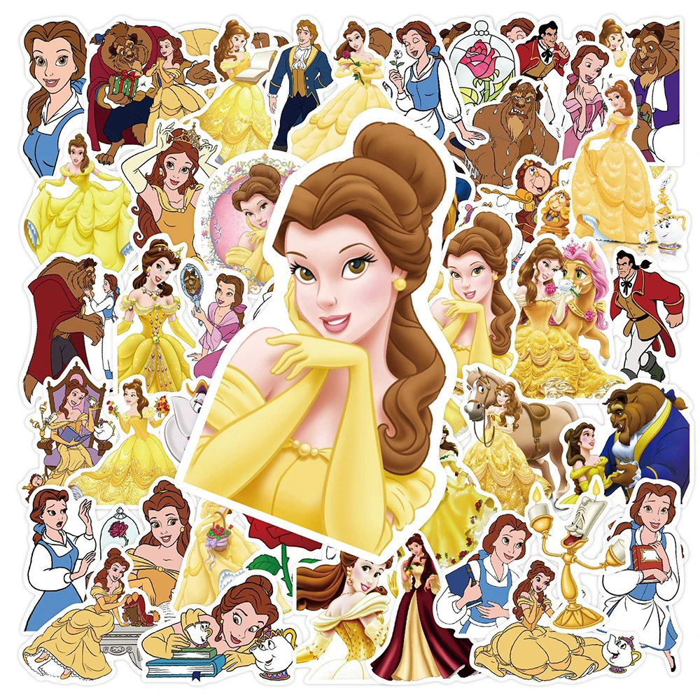 

10/30/50pcs Disney Beauty and The Beast Princess Stickers Kids Decal Toy DIY Skateboard Laptop Phone Cute Cartoon Anime Sticker