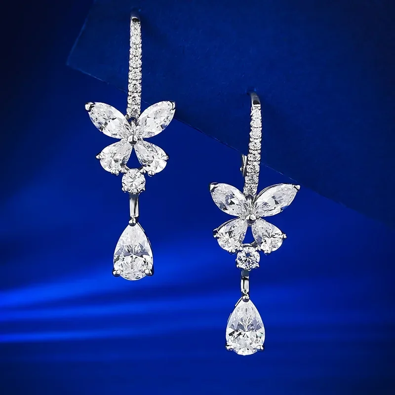 

Shining U S925 Silver Bowknot Pear High Carbondiamond 6*9mm Gems Drop Earrings for Women Fine Jewelry Wedding