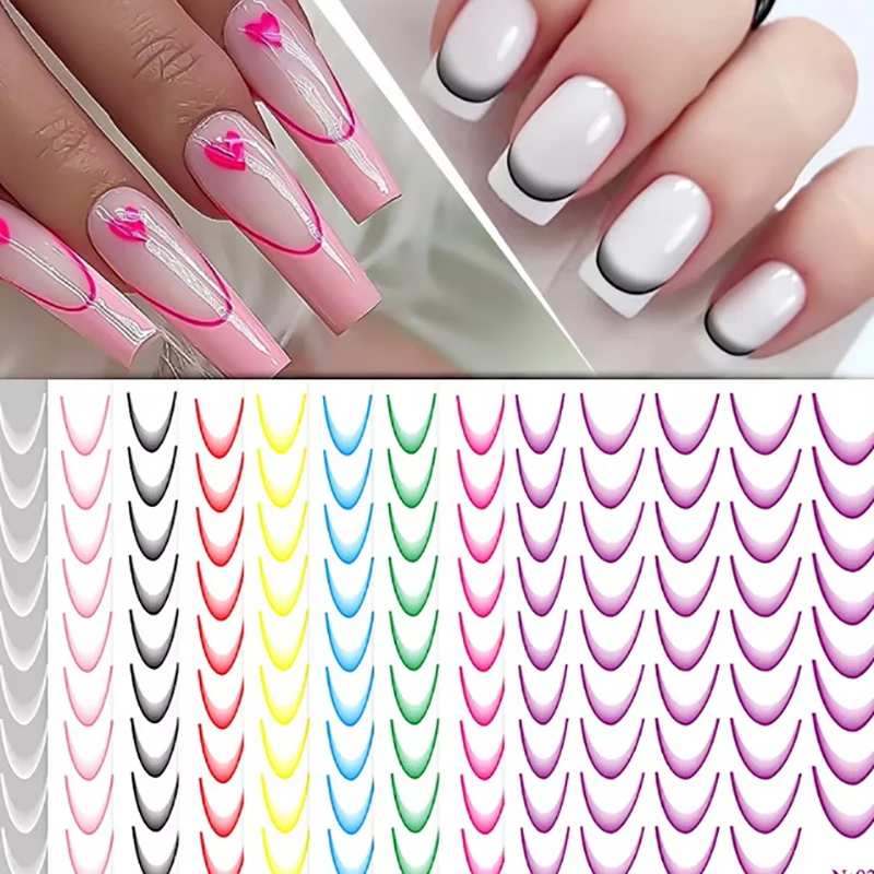 Nail Stickers French Line 3D Nail Stickers Self-Adhesive Sliders Manicure Y2K French Nail Art Decoration Decal