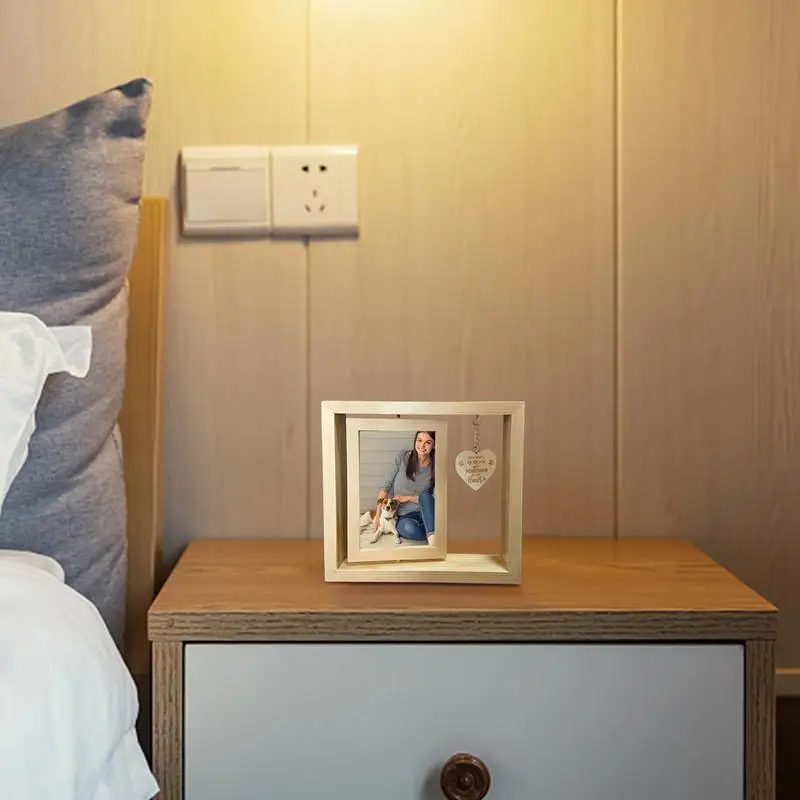 Pet Memorial Photo Frame Wooden Desktop Memorial Heart Pendant Dog Home Table Decoration For Bedroom Living Room